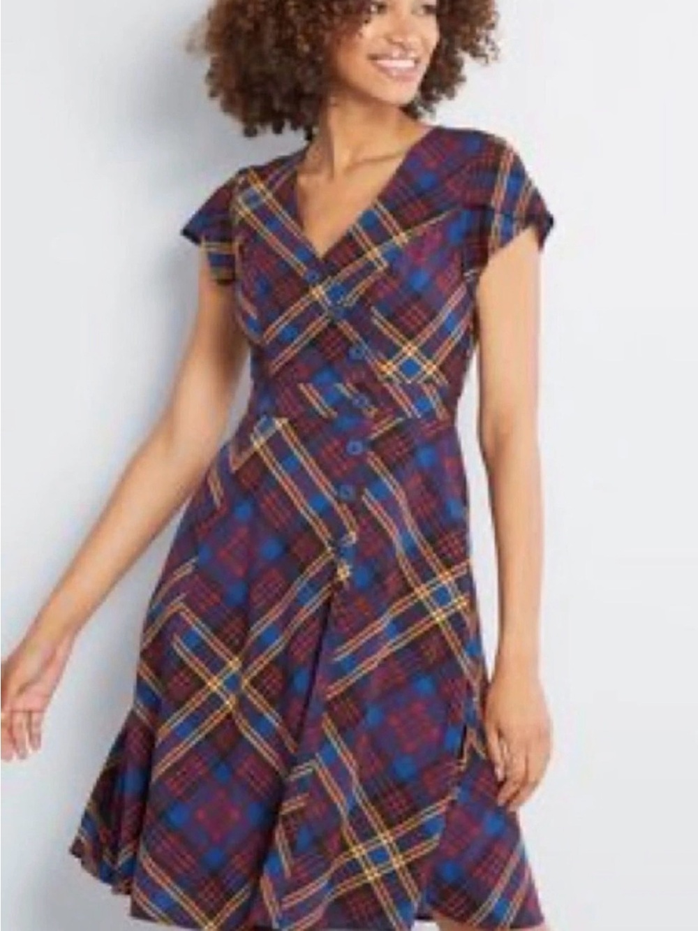 Women's MODCLOTH Retro Inspired Plaid Rayon Dress Size Large L